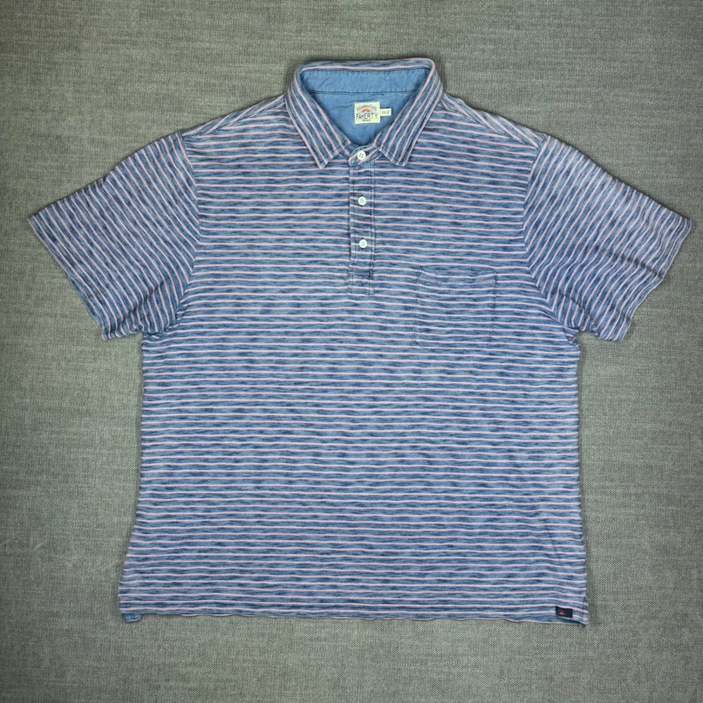 Faherty Brand Mens XXL Indigo Dyed Striped Cotton Short Sleeve Polo Shirt
